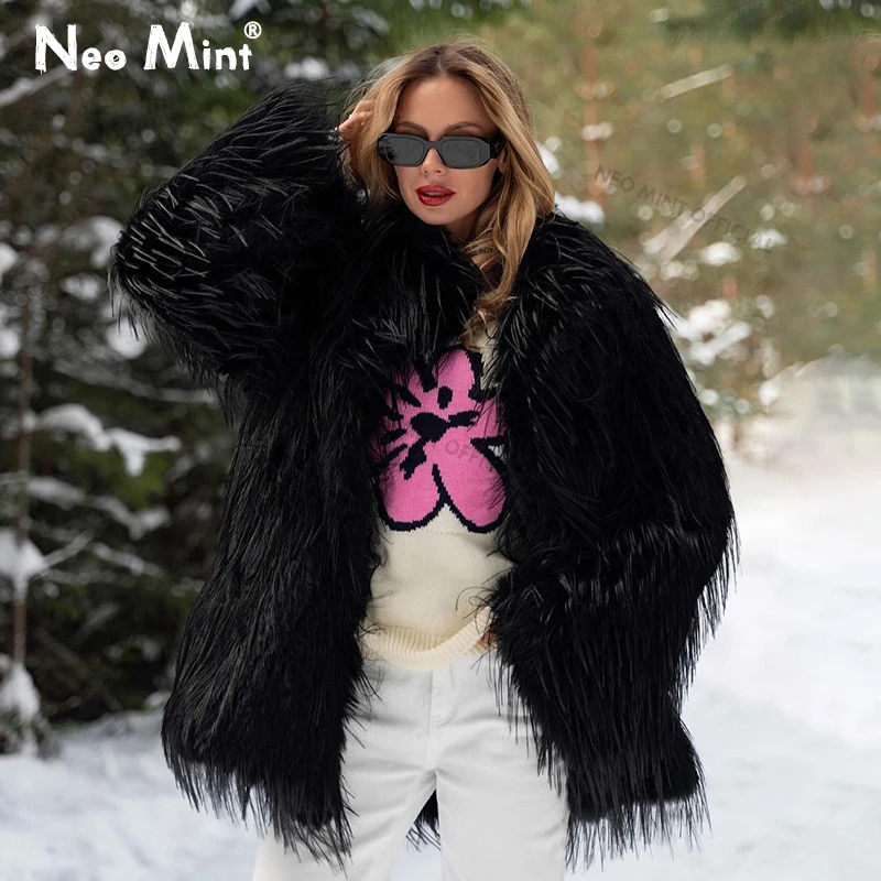 Women Streetwear Brand - معطف طويل من الفرو الصناعي للنساء